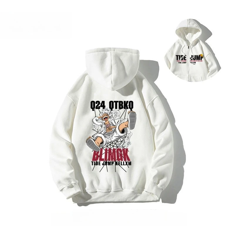 Bandai One Piece Nicca Ruffy Five Anime Print Herbst und Winter Neuer Herren- und Damen-Reißverschluss, große Größe, lockerer Thermo-Hoodie