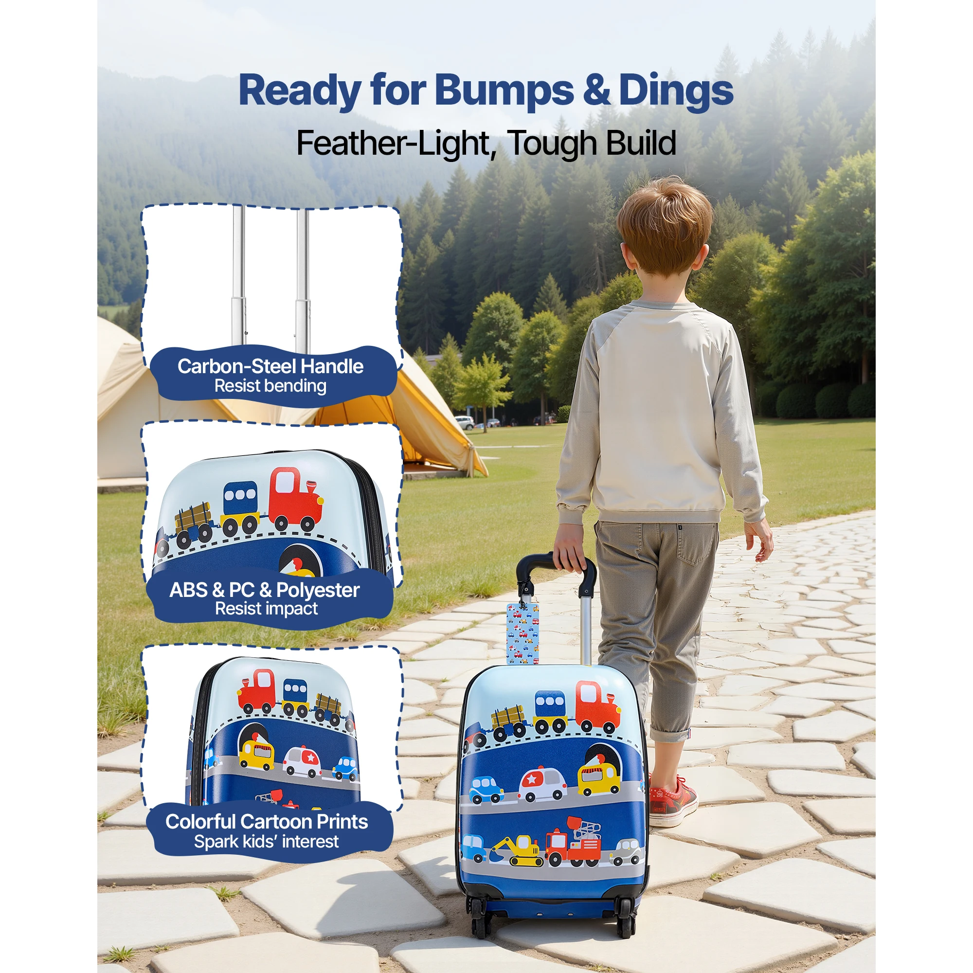 SucceBuy 5pcs Kids Luggage Set with Backpack & U-shape Pillow 18in Rolling Wheels Travel Suitcase Children Carry on Luggage Set