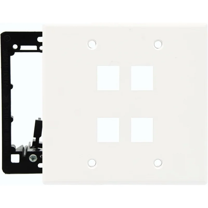 

4 Port Keystone Wall Plate, 2 Gang, Supports Jacks or Inserts, In-Wall Patch Panel with Mounting Bracket Included –