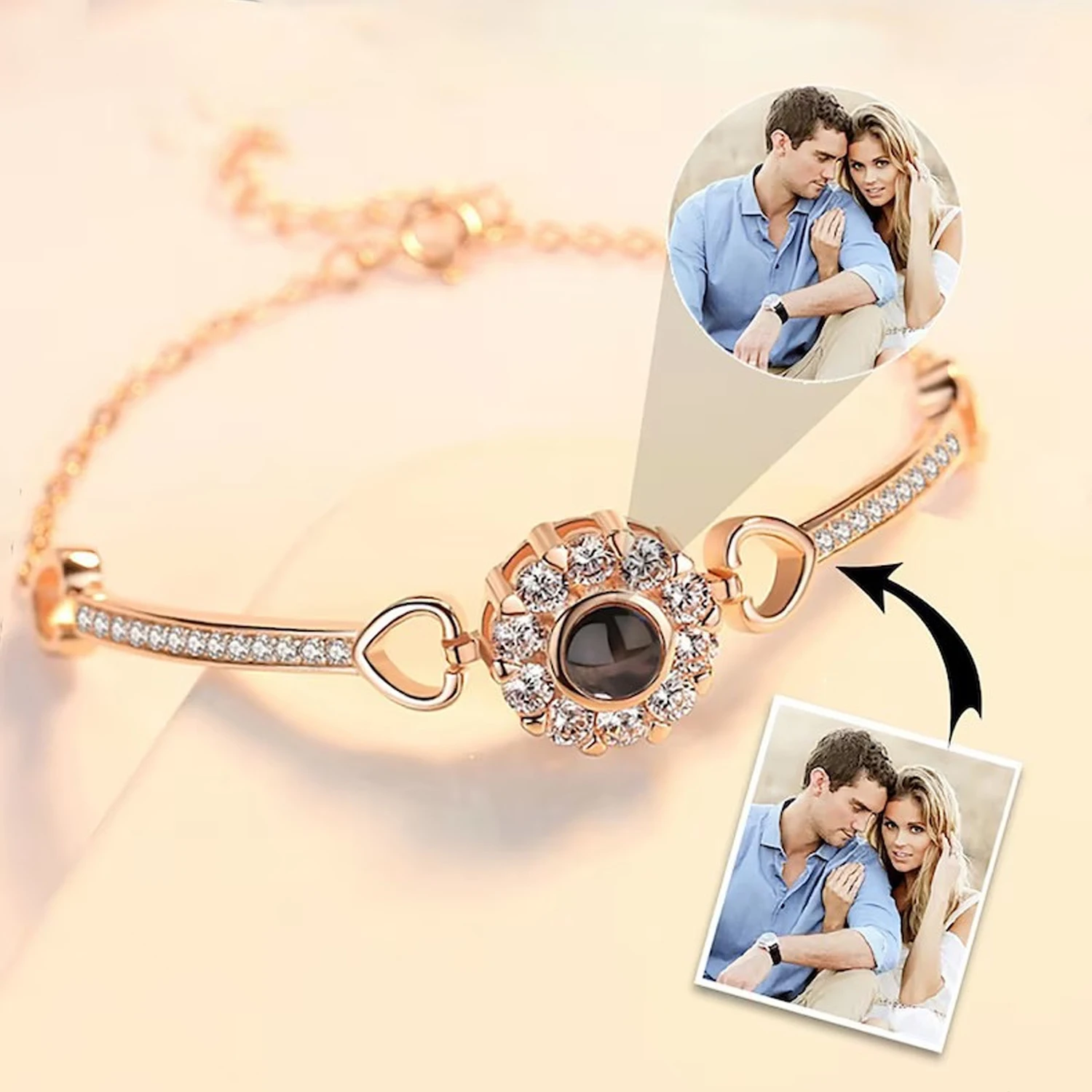 Custom Photo Projection Bracelet Personalized Couple Bracelets Anniversary Gift For Her Memory Photos Projection Jewelry Gift