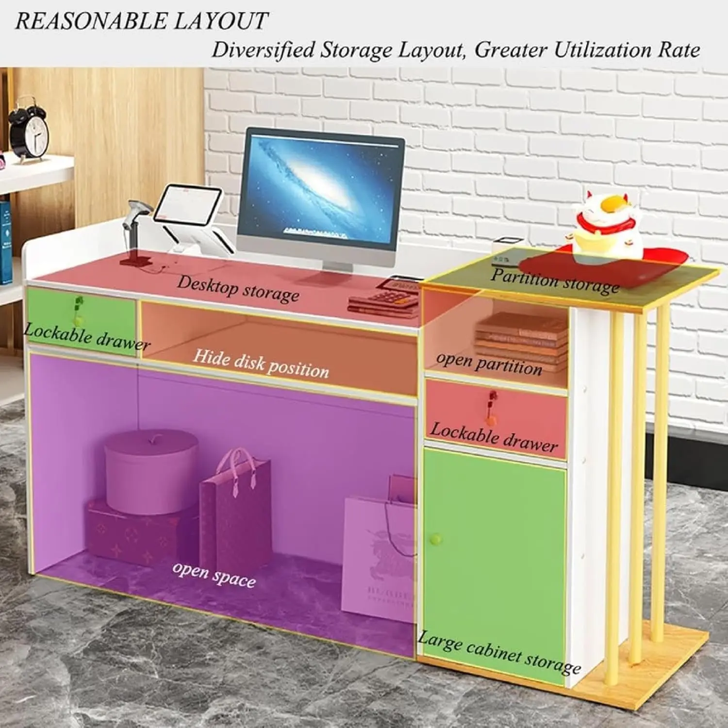 Front Reception Counter Desk,Small Salon Reception Desk With Counter,Front Counter Desk With Lockable Drawer,Retail Counter For