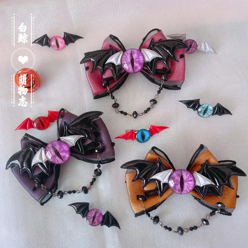 

Devil's Eye Lolita Dark Style, Witch Wings Bow Hairpin Brooch Black Purple Pumpkin Headgear Rhinestone Hair Clips for Women