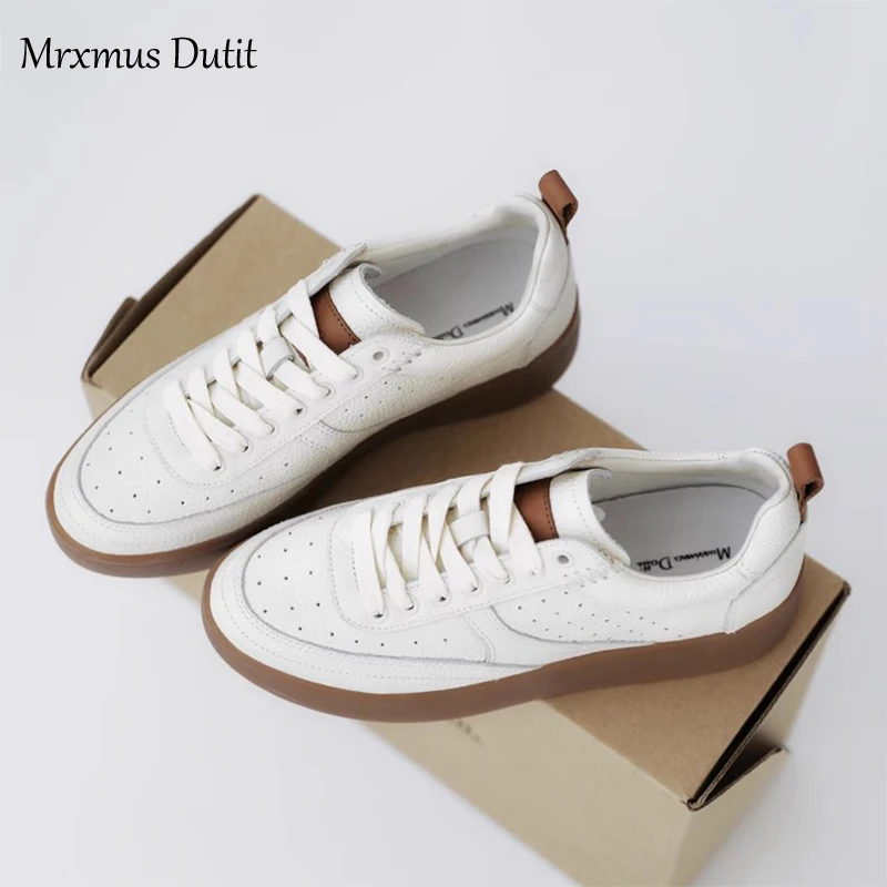 Mrxmus Dutit New 2024 Spring Women Fashion Genuine Leather Spring Flat Lacing Shoes Casual Versatile Sneakers Commute Female