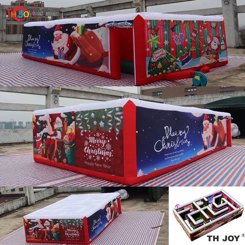 2025 Newest Christmas Inflatable Maze for party 10x5m Full Printing Haunted House Inflatable Maze Laser Tag Games for kids