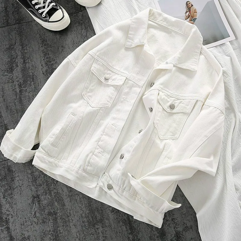 

Fashion Korean Style Denim Jackets Women Solid Color Single Breasted Tops Female Turn Down Collar Long Sleeve Casual Outerwear