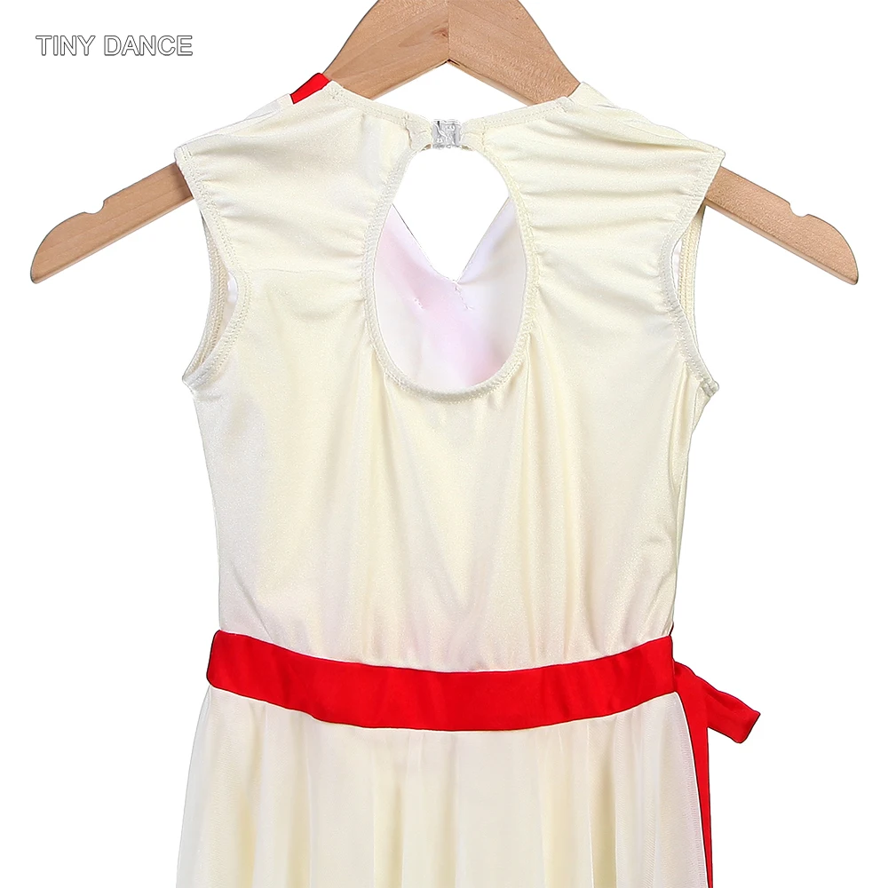 女の子用 アイボリー スパンデックス Vネック ボディース バレエドレス リリカル コンテンポラリー ダンス パフォーマンス コスチューム 25175