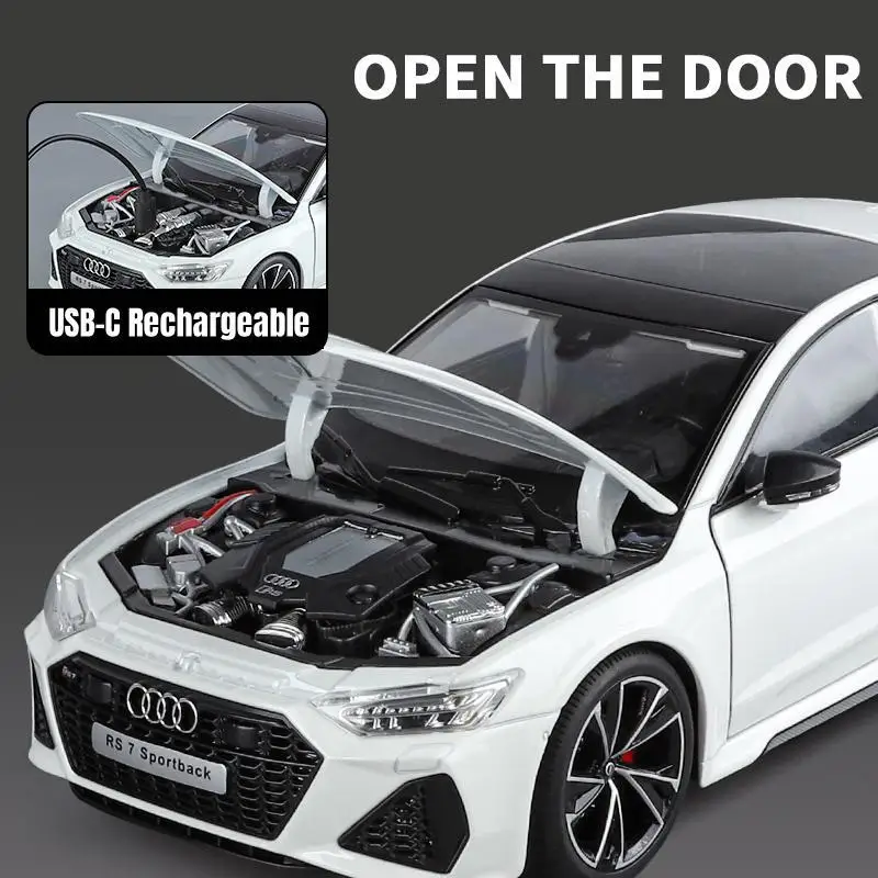 1/18 Audi RS7 Sportback Model samochodu zabawkowego Diecast Alloy Metal Miniature Pull Back Sound Light Collection Gift For Boy Children Kid