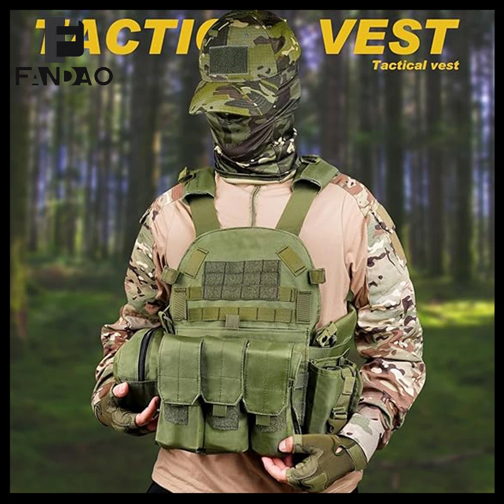 

Tactical Vest Set for Men Airsoft Paintball Quick Release Vest with Hat Glove Protection Visor for Outdoor CS Hunting Shooting