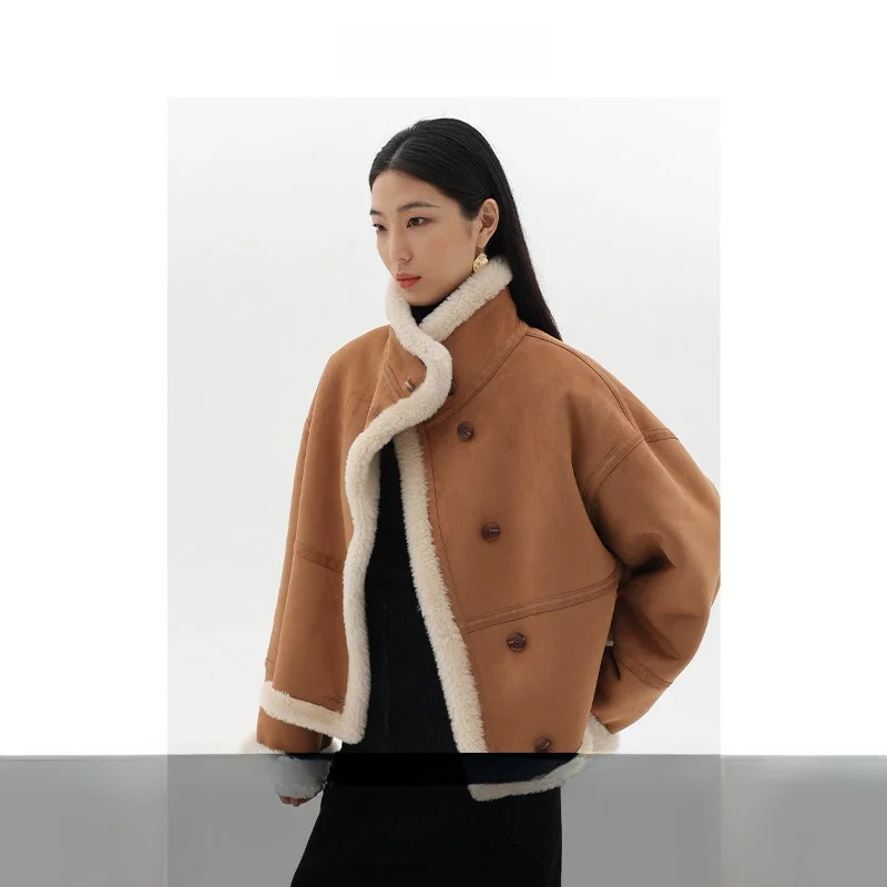 

Женская мотоциклетная куртка Joli: свободный крой, меховой воротник, осенне-зимняя, модная, для повседневной носки, однотонная