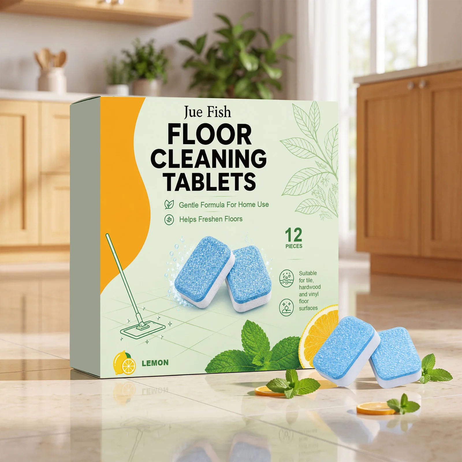 Deep Stain Removal Floor Cleaning Tablets Powerful for Hardwood Tile Floors Household Maintenance 12 Pcs Pack