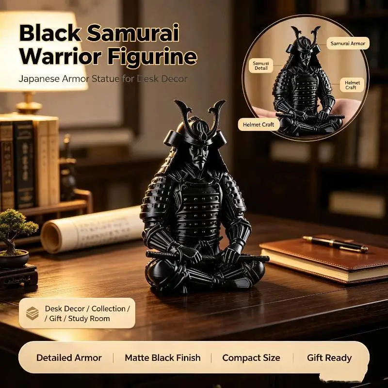 Mini Japanese Samurai Figurine 3D Printed Sitting Posture Bushido Warrior Statue Desktop Ornament Tea Tray Study Shelf Decor