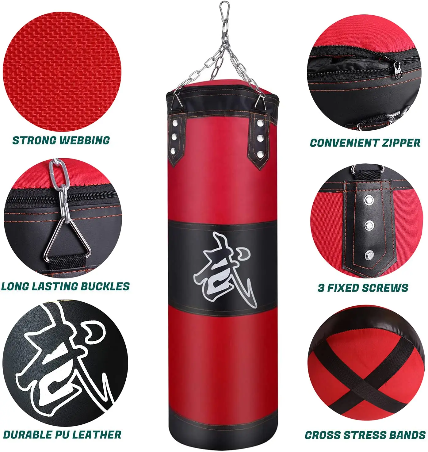 Punch Sandbag Durable Boxing Heavy Punch Bag With Metal Chain Hook Carabiner Fitness Training Hook Kick Fight Karate Taekwondo