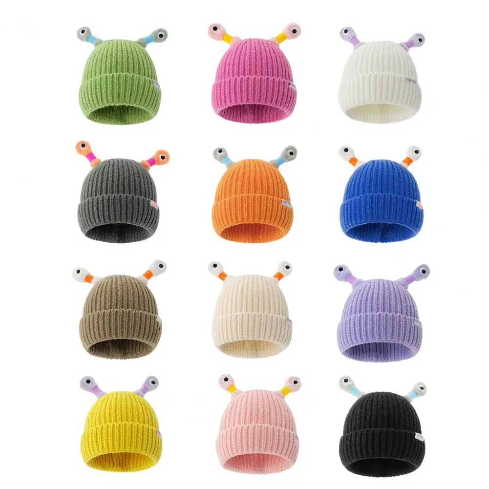 Luminous Led Light Little Monster Eyes Hat Beanie For Women Girls Cute Cartoon Antenna Winter Warm Funny Knitted Woolen Hat