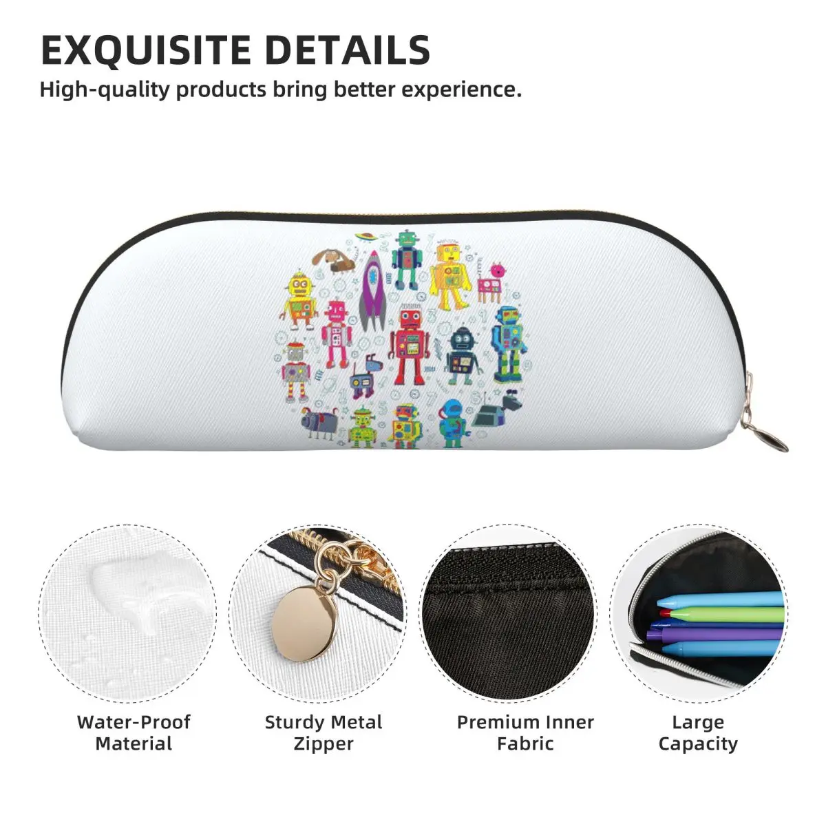 ロボットインスペースグレー楽しいロボット柄 Cecca ペンケース ペンポーチ 大容量ペンボックス ペンバッグ 子供向けギフト