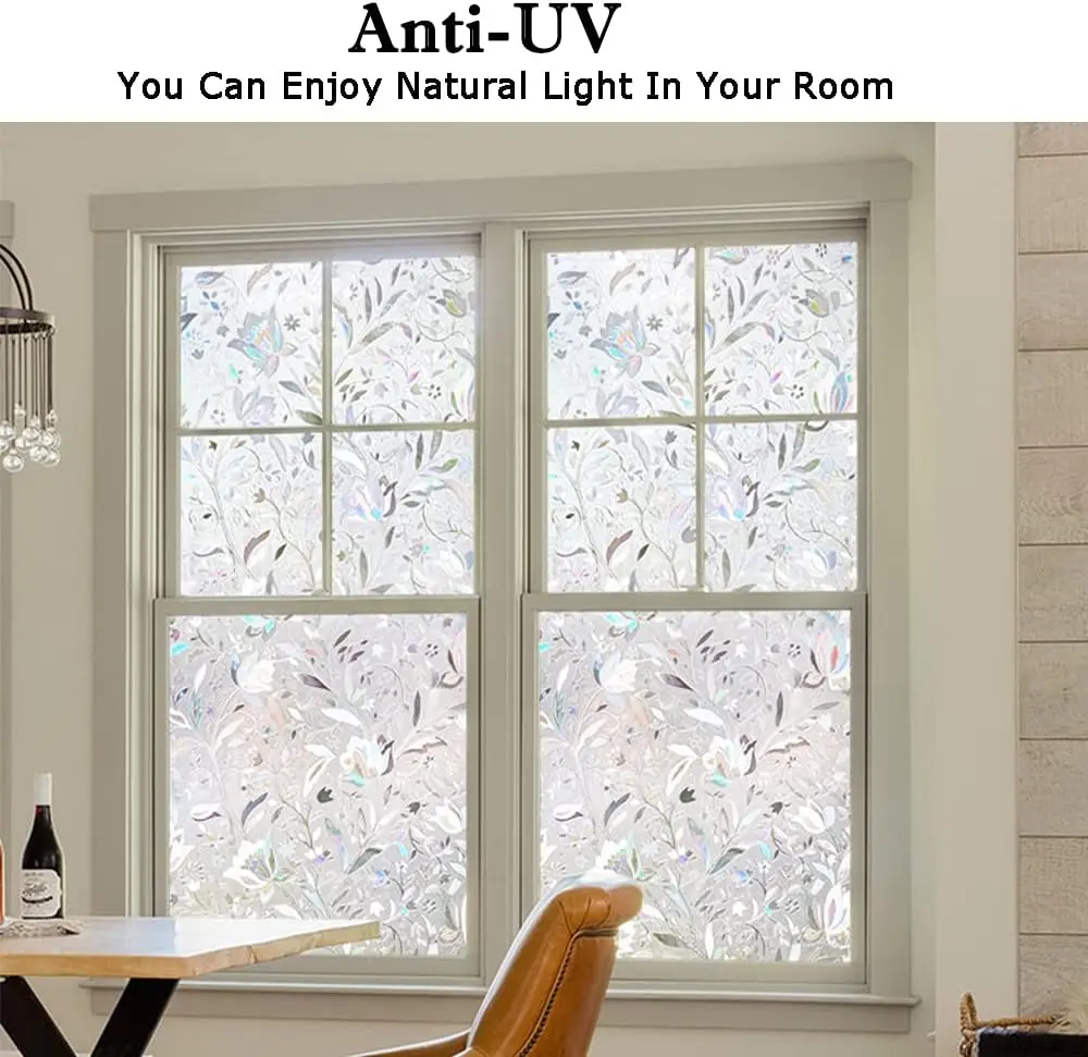 Window Privacy Film, Vinyl Glass Covering, Stained Decorative Film Frosted, Static Window Clings, Non-Adhesive, No-Glue