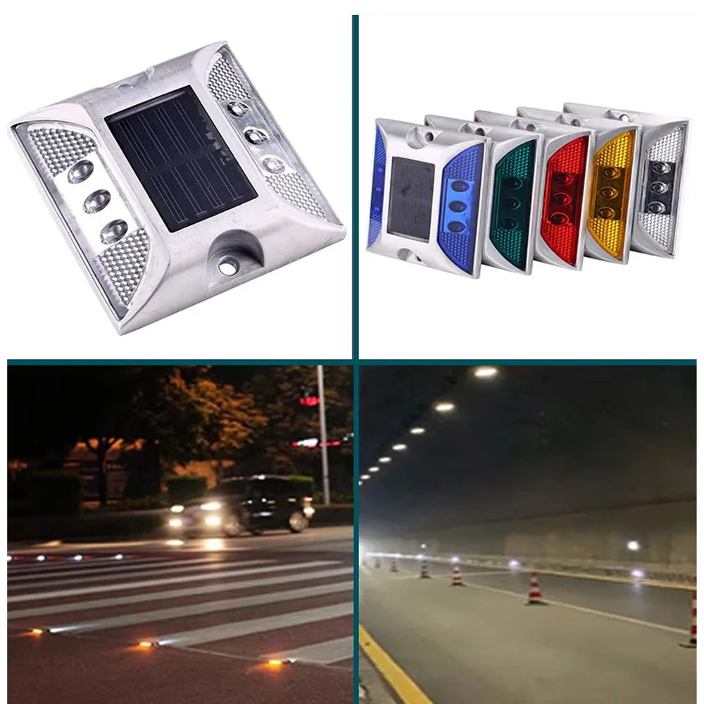 مسمار الطريق الشمسي عالي الوضوح - ضوء تحذير LED من الألومنيوم المضاد للانزلاق لسلامة المرور/المشاة الخارجية