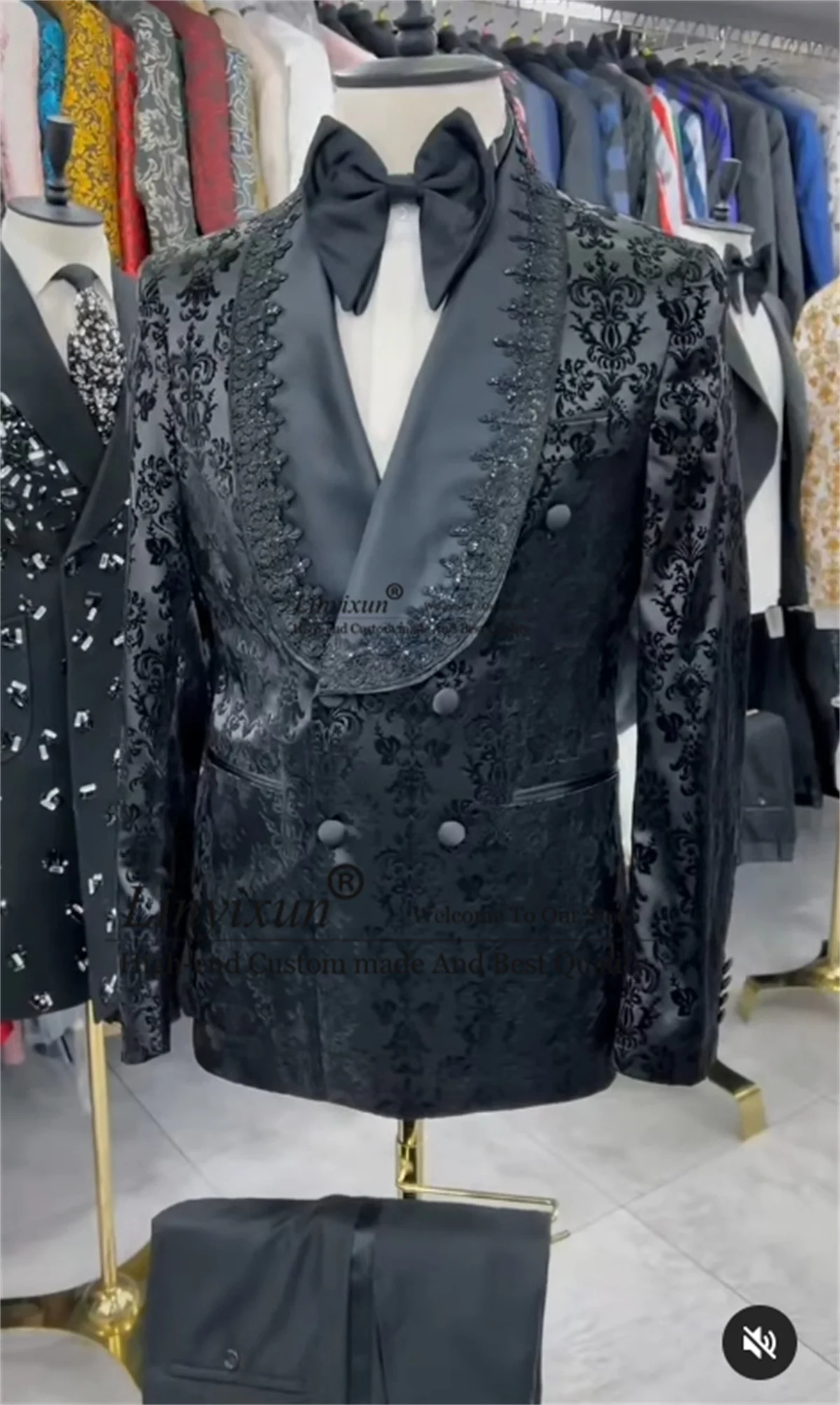 

Потрясающие кружевные мужские костюмы с аппликацией, индивидуальный мужской пиджак, комплект из 3 предметов, trajes para hombre, модные жаккардовые свадебные смокинги для жениха