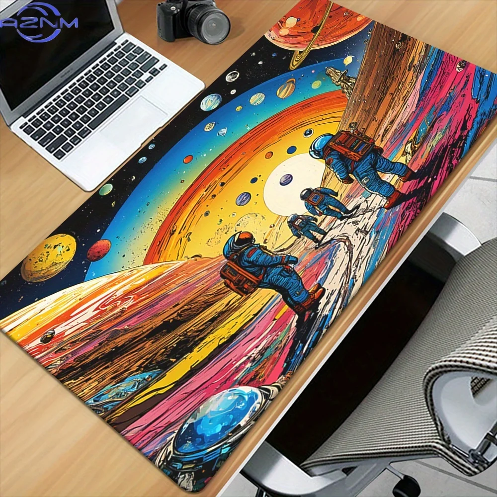 Oversized Colorful Astronaut Space-themed Table Mat, High-quality Soft Rubber Gaming Mouse Mat, Suitable for PC and Office Use,