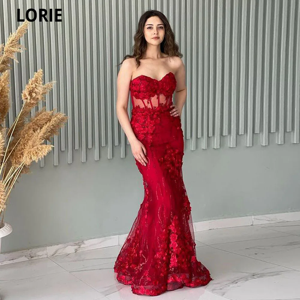 LORIE Burgundy Tulle Mermaid เสื้อคลุม De Soirée เซ็กซี่ลูกไม้ Appliques Sweetheart ชุดราตรีอย่างเป็นทางการผู้หญิง Vestidos De Gala