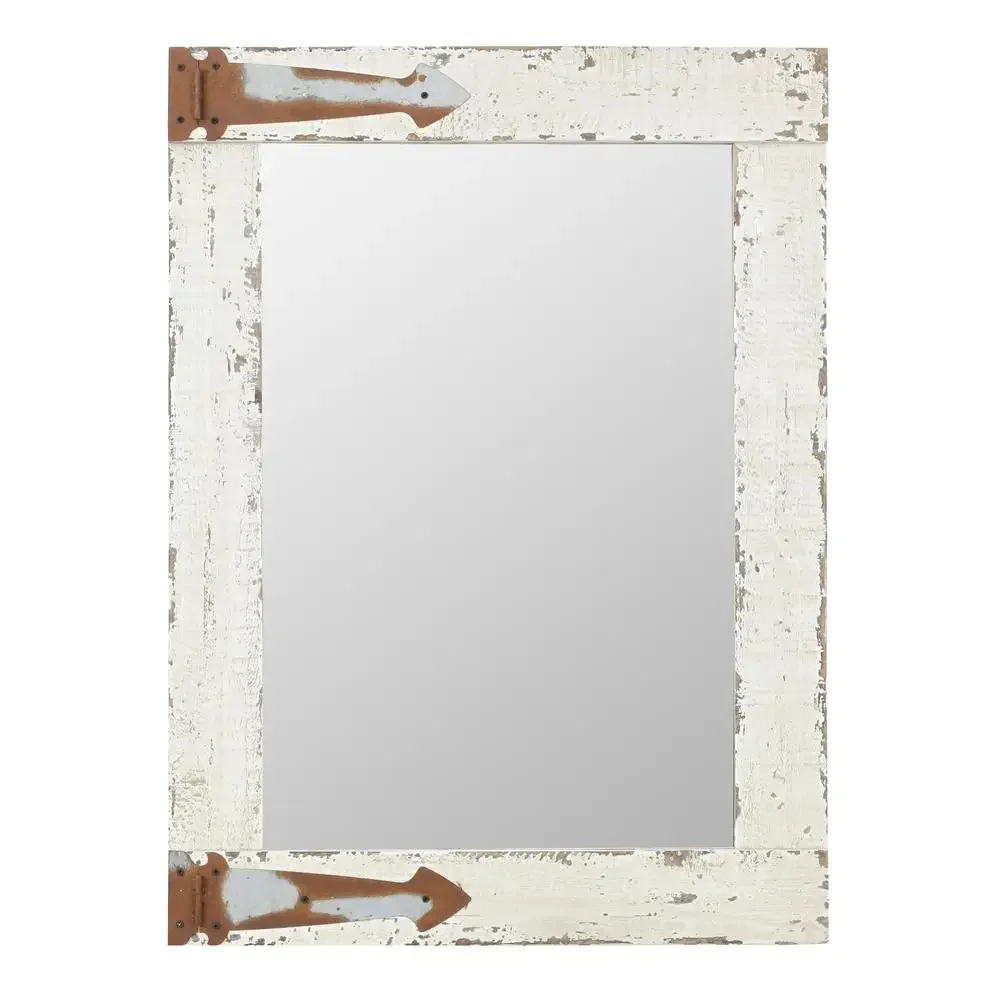 Rustic Arrow Hinges Farmhouse Mirror Distressed White Wood Frame 30