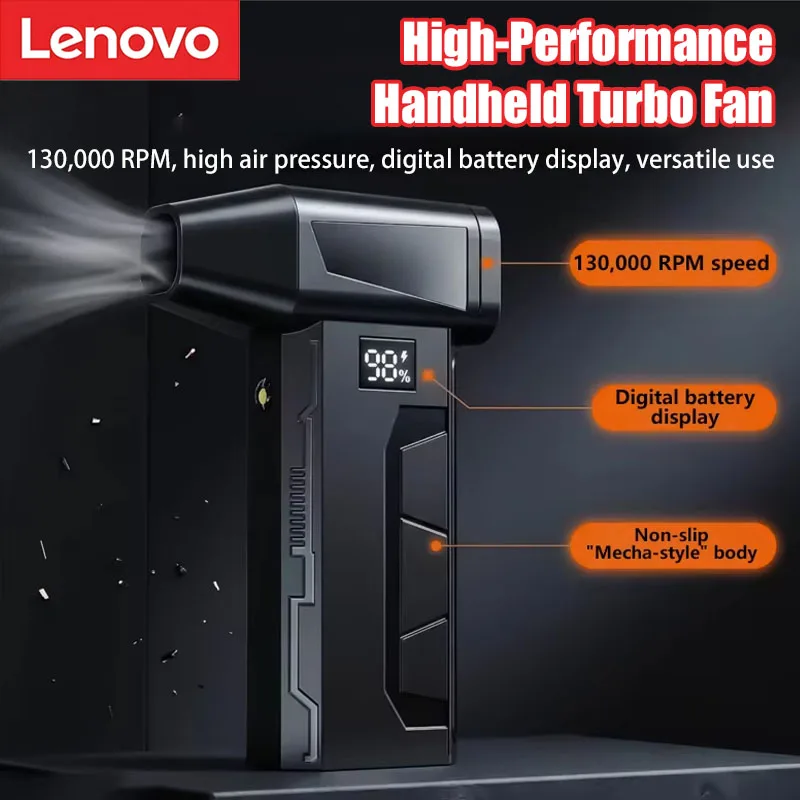 Lenovo 130000RPM Violent Turbofan Small Handheld Portable Rechargeable USB Blowing & Suction Dual-use 4 Speed Digital Display