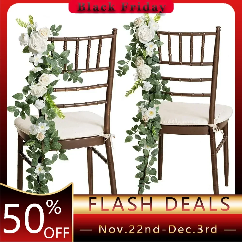 10pcs Wedding Chair Decorations Aisle Floral Swag Artificial Pew Flowers Hanging Garland White & Sage Green