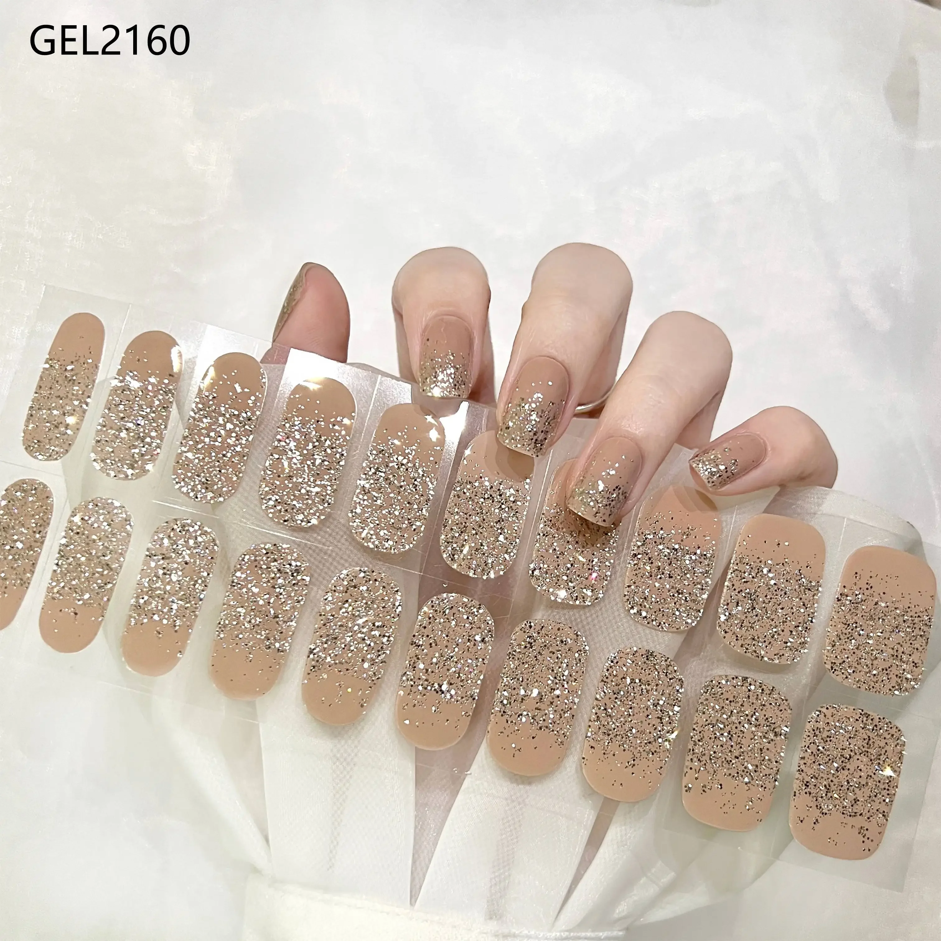 22Tips Nail Gel Paste Baking Free Full Curing Gel Nail Stickers Aurora Polaris Non-UV Cure Gel Nail Wraps