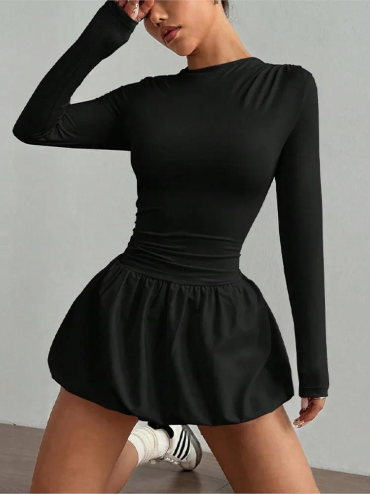 Sexy Mini Kleid Schlank Langarm Weibliche Rundhals Elegante Robe Casual Urlaub Party Prom Club Seder Nachtclub Abend Vestidos