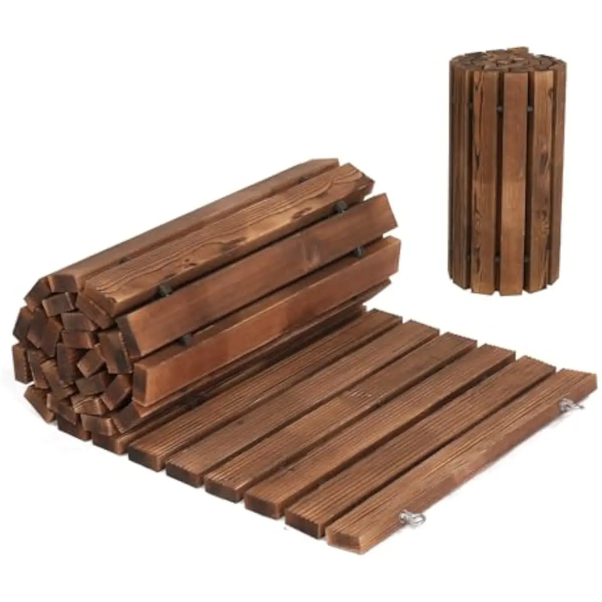 8FT Wooden Garden Pathway Roll Out Walkway with Steel Wire and Ground Stakes, Anti Slip Outdoor Path Flooring for Patio Wedding Poolside
