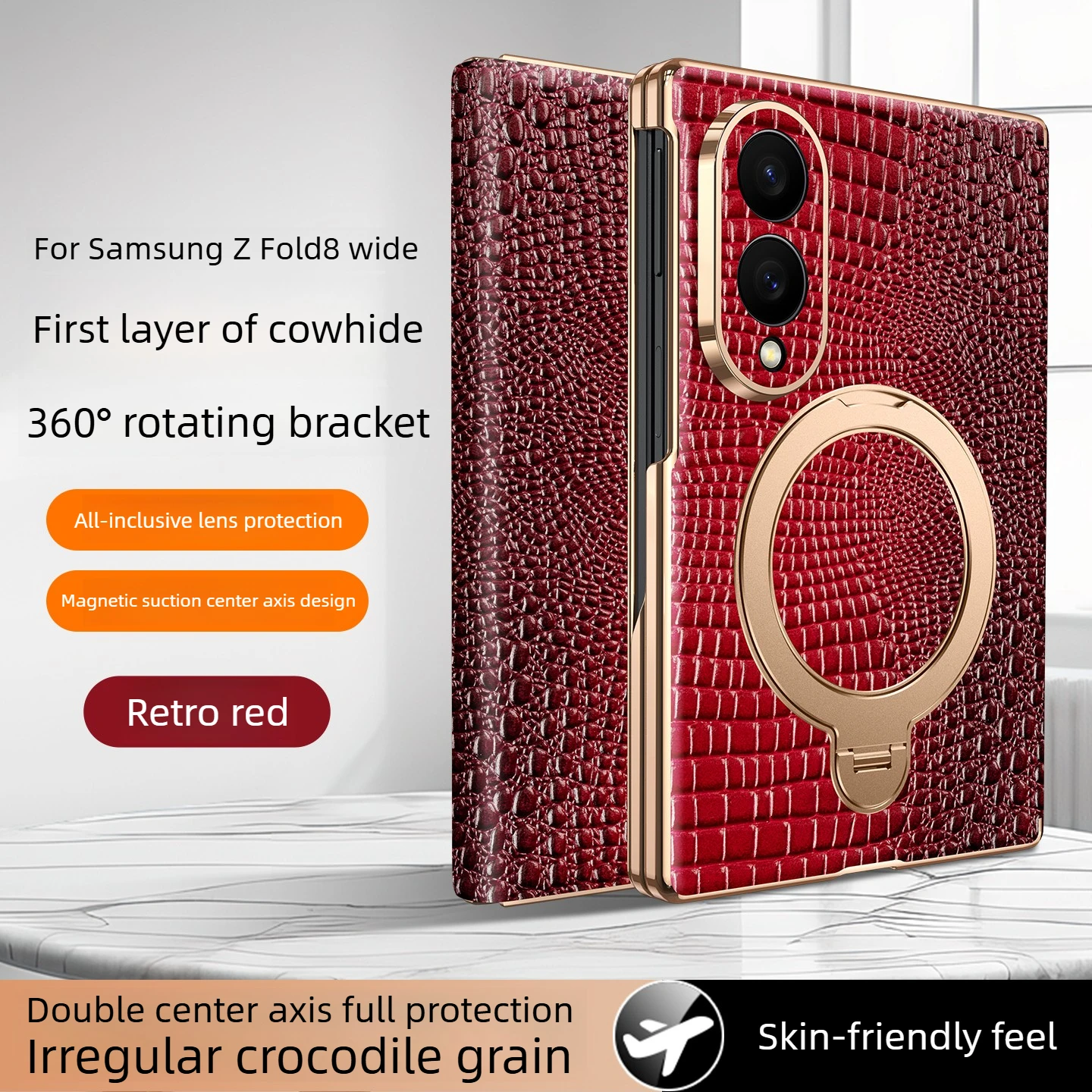 Luxury Genuine Leather Magnetic Phone Case for Samsung Galaxy Z Fold 8 Fold7 Hinge&Frame Protection,Stand Case for Fold 8 Ultra