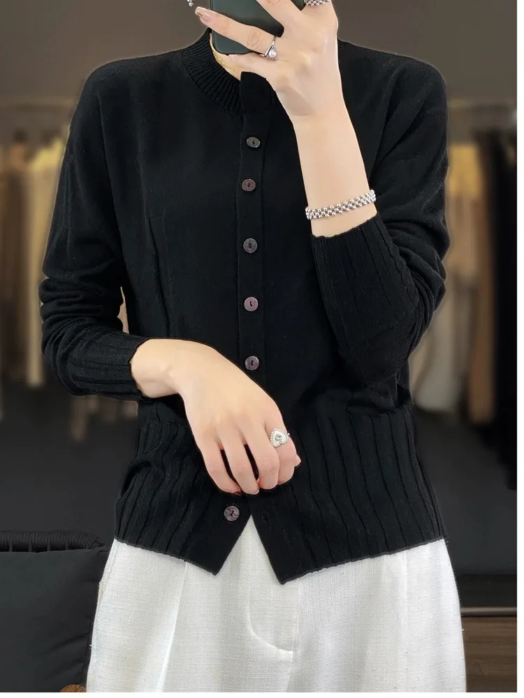 Легкий дышащий шерстяной вязаный открытый кардиган Long Sve, женский топ, антивозрастной высококачественный европейский свитер ранней осени
