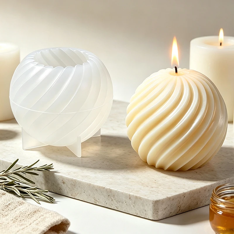3D Twisted Spherical Silicone Candle Mold Christmas Spiral Stripe Ball Aromatherapy Soap Wax Craft Mold Home Decor Xmas Gifts