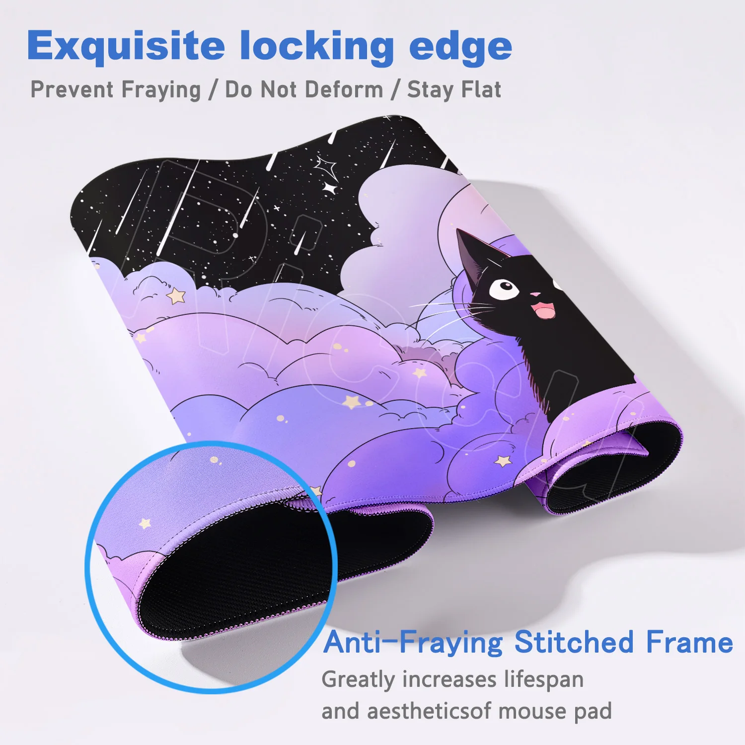 Podkładka pod mysz Cute Black Cats Cartoon Art Design Akcesoria do gier Purple Clouds Podkładka pod mysz Gamer HD Printing Computer Desk Mousepad — zdjęcie produktu 4