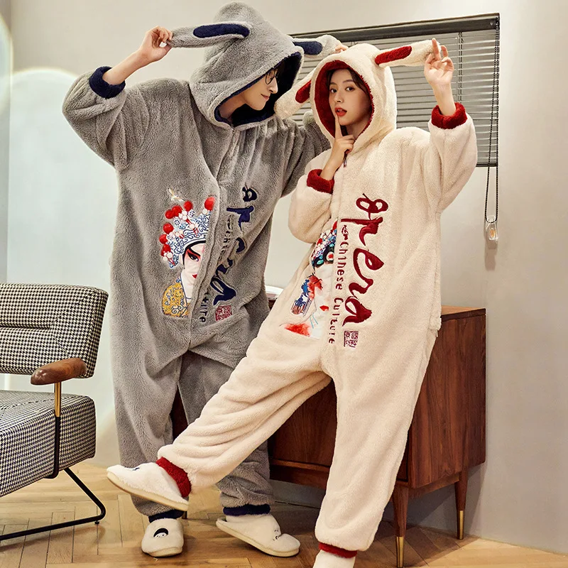 Hooded Onesies Women Pajamas Cute Pijamas Halloween Warm Couple Sleepwear Female Nightwear Pyjamas Men Jumpsuit M-3XL Clothes