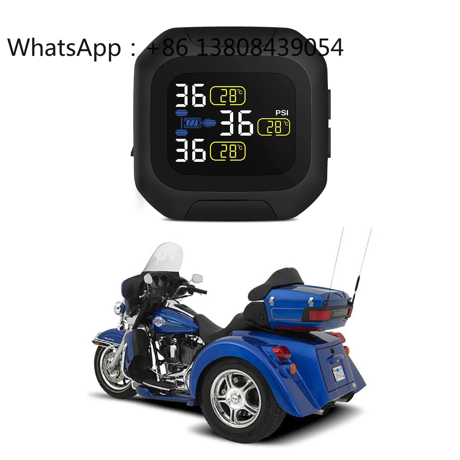 

Three Wheeled Motorcycle Tire Pressure Monitoring Intelligent System TPMS and Three External Sensors