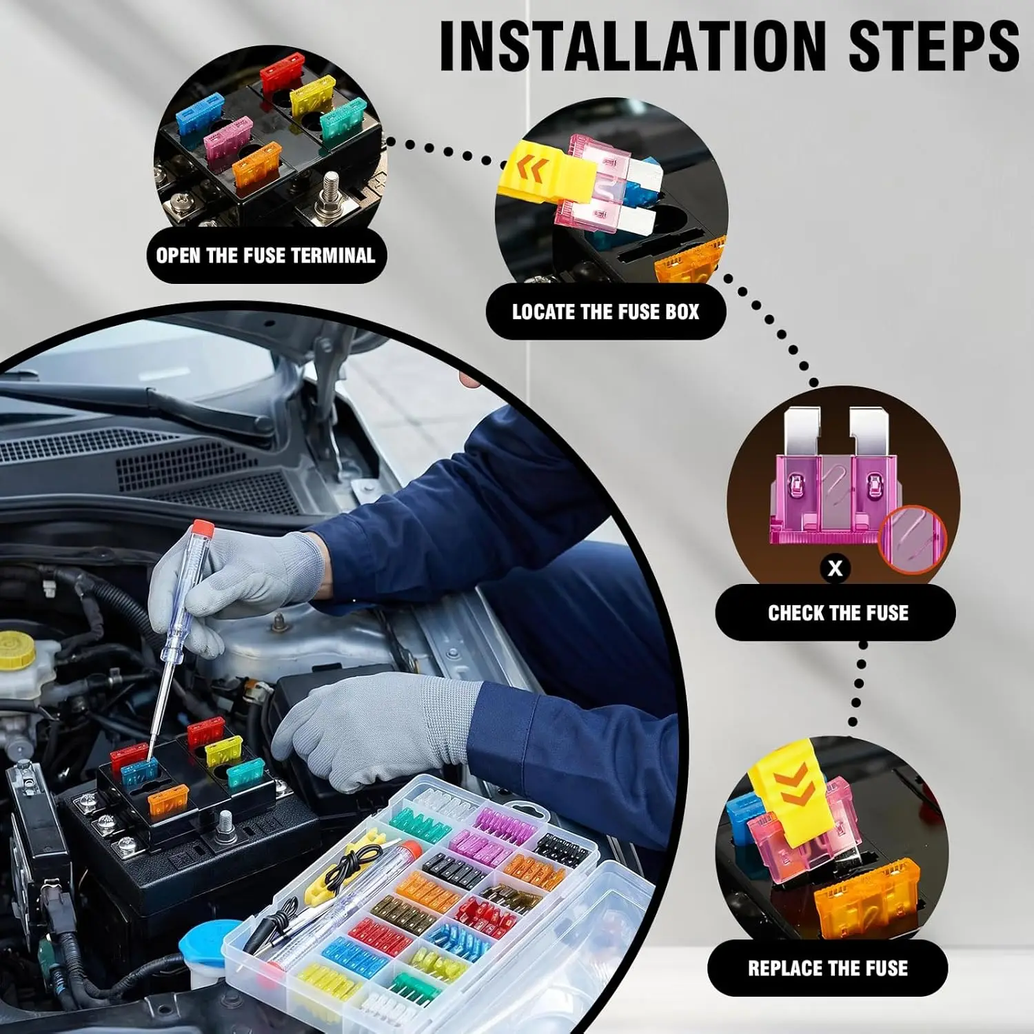 1000-500 Stück Auto-Flachsicherungen Sortiment Standard Mini Flachprofil Mini Universal Fahrzeug-Ersatzsicherungsset – Detail 4