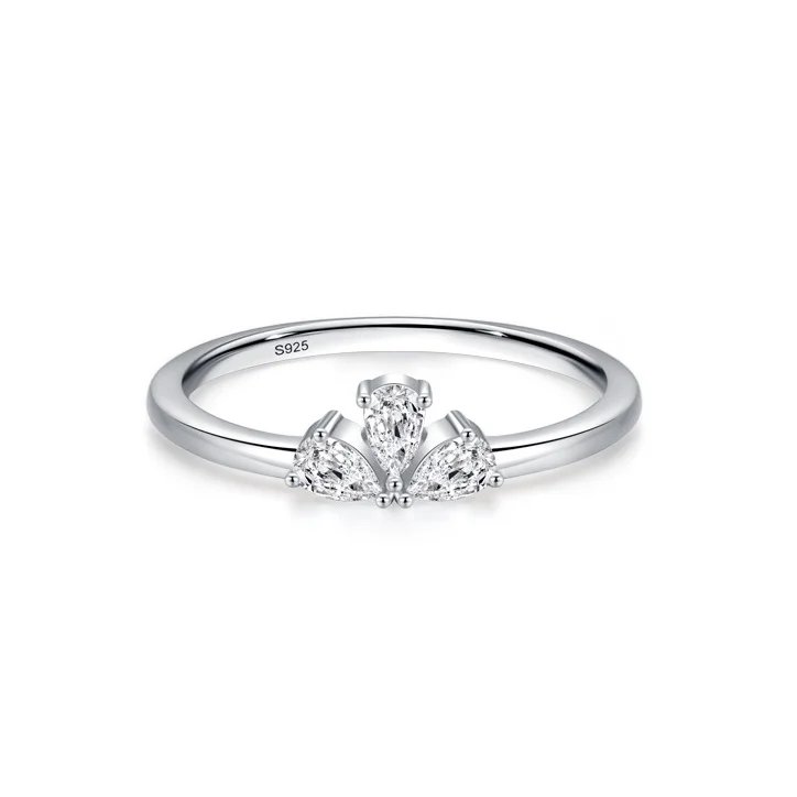 

925 Sterling Silver Water Drop Zircon Crown Ring Simple Design INS Fashion Jewelry for Women Wedding Gift