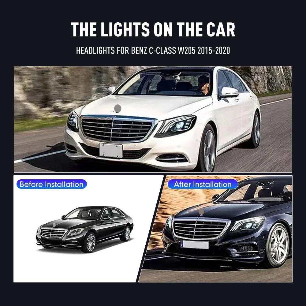 ไฟหน้ารถยนต์ 2 ชิ้น สำหรับรถเบนซ์ S-Class W222 ปี 2014-2017 ไฟหน้า LED พร้อมไฟเดย์ไลท์ ไฟเลี้ยว อุปกรณ์ตกแต่งรถยนต์