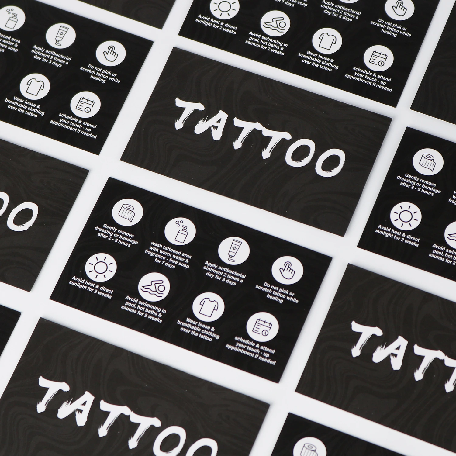 

50/100 шт., открытка после татуировки ручной работы, черная визитная карточка для татуировки, инструкция по уходу за татуировкой, художественная бумага, картон