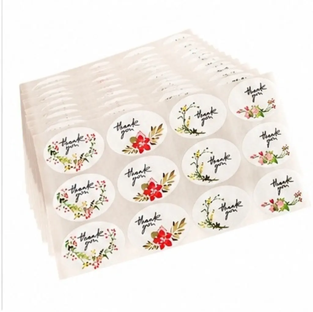10 Sheet Adhesive Label Bakery Stickers Flower Thank You Food Packaging Decorative Sealing