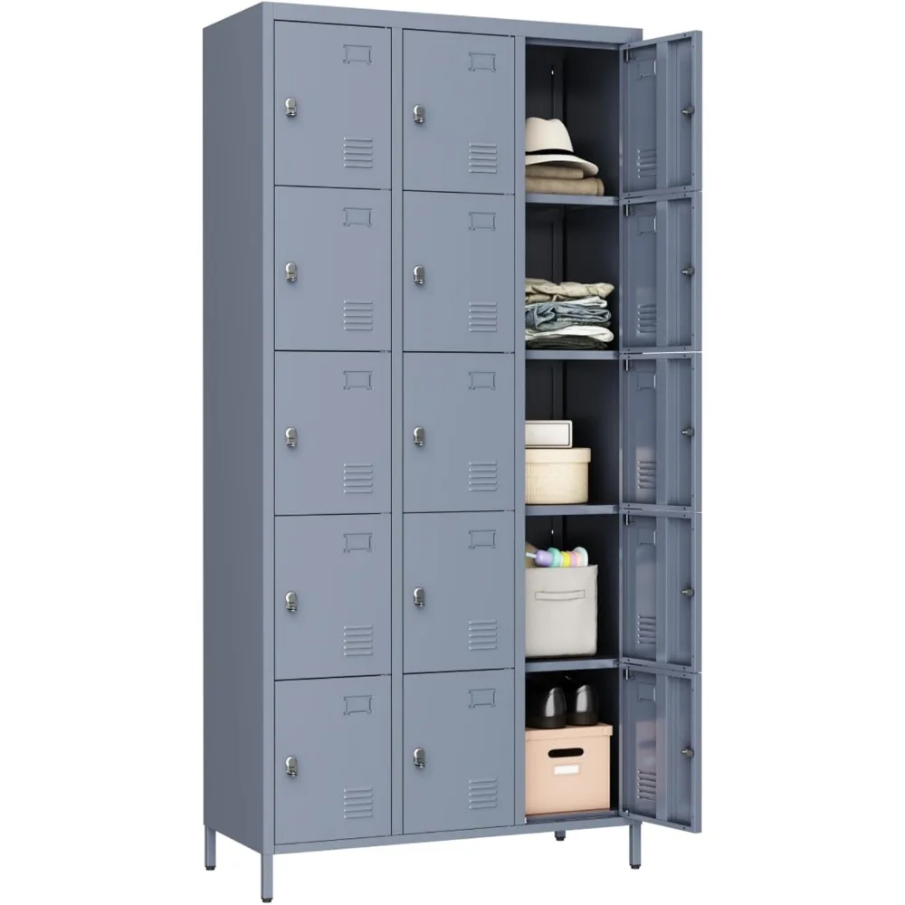 

Metal Lockers for Employees with 15 Doors Steel Storage Locker Combination, 72 Large Locker Storage Employee Cabinet for Hom