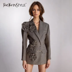 Blazers de temperamento sólido de estilo TWOTWINSTYLE para mujer, cuello con muescas, apliques de retazos de manga larga, elegante chaqueta femenina de diseñador