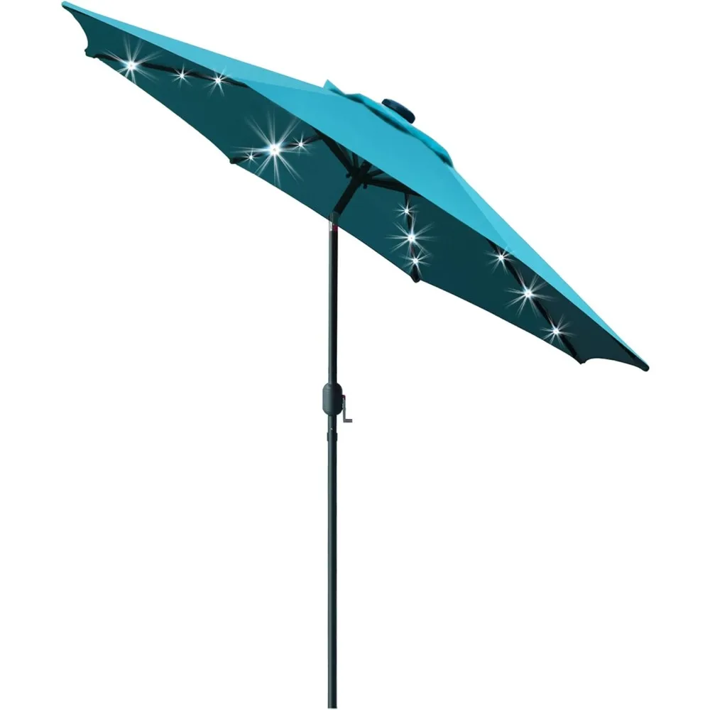 

9' Solar LED Lighted Patio Umbrella with 8 Ribs/Tilt Adjustment and Crank Lift System (Teal Blue)