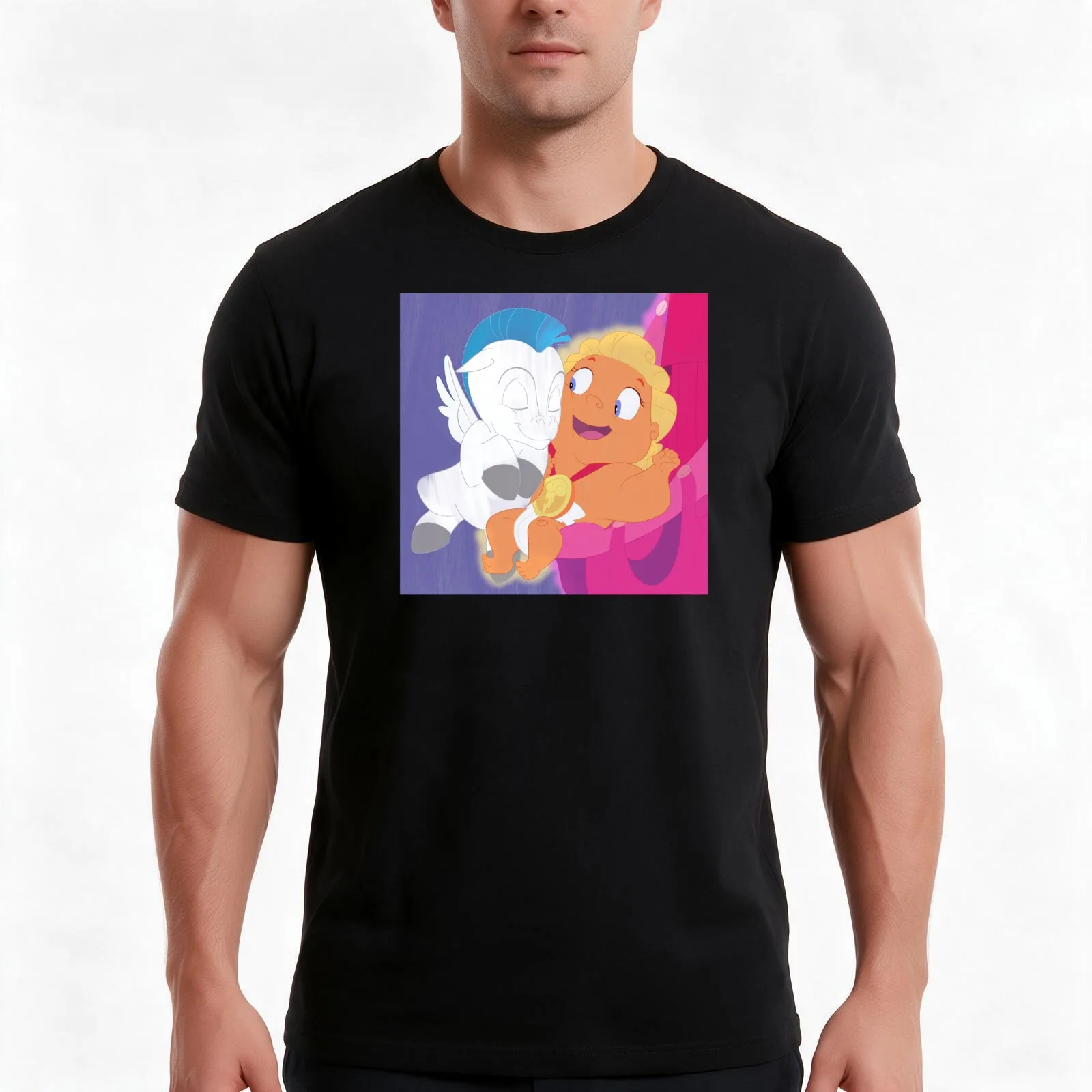 baby hercules T-Shirt, Summer Casual Cotton Tee, Oversized Streetwear Tops, Vintage Graphic Print, Loose Fit Short Sleeve