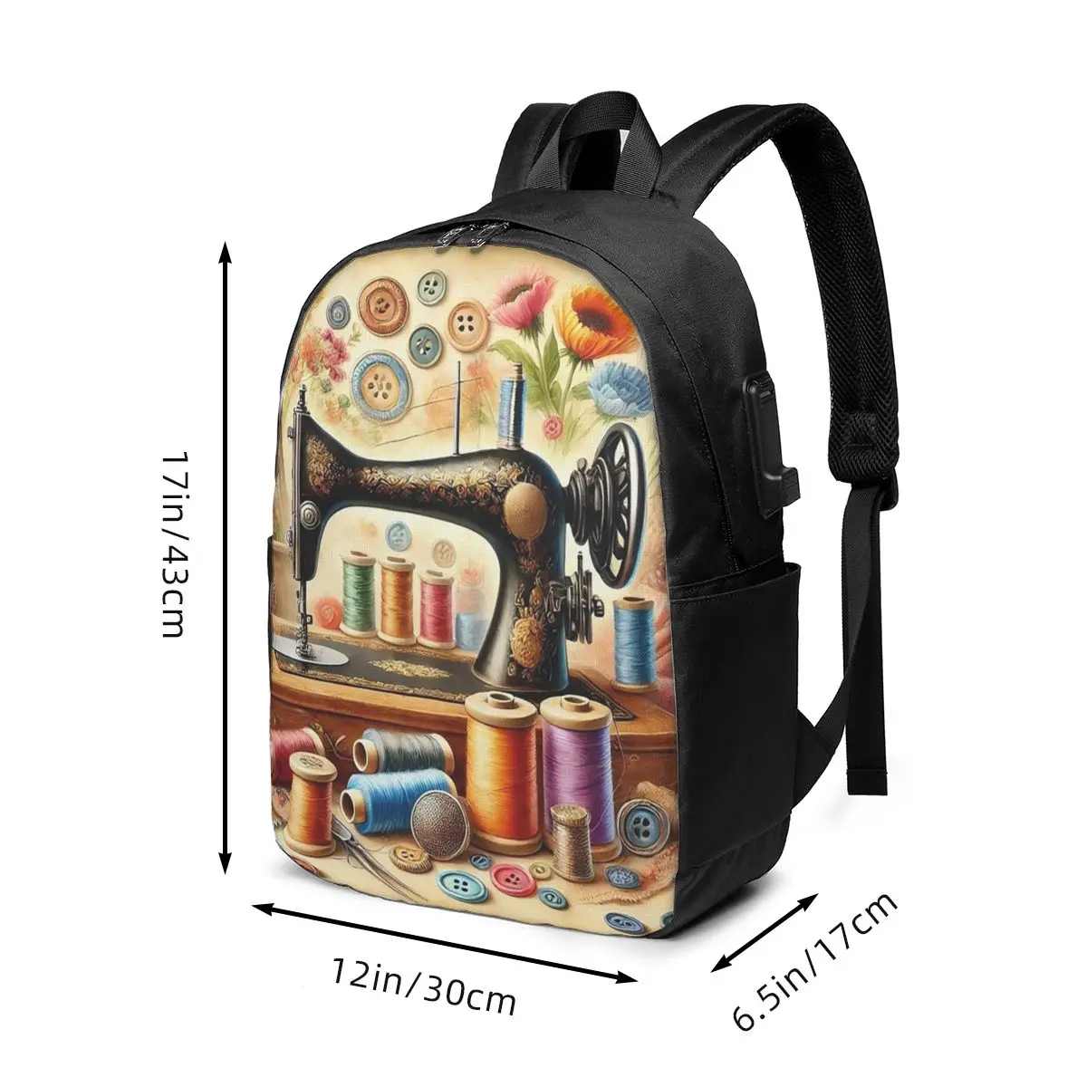 Vintage Sewing Machine Sewing Time Backpack Travel Notebook Bag Computer College Student School Bag Laptop Shoulder Bags