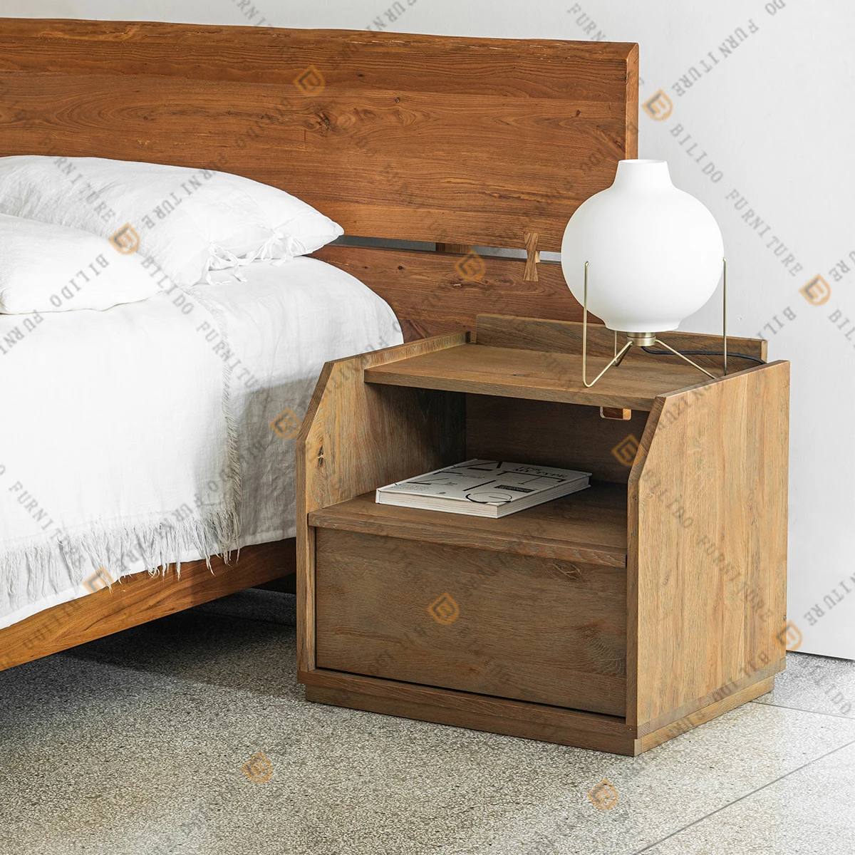

Solid Wood Old Bedside Cabinet For Bedroom Wabi Sabi Home Nightstand With Small Room Storage Side Drawer Light Luxury