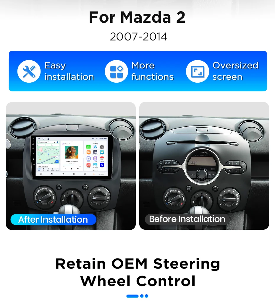 Junsun Android 15 Intelligente Autosysteme für Mazda 2 Mazda2 2007-2014 AI Wireless CarPlay für Apple Auto – Detail 5