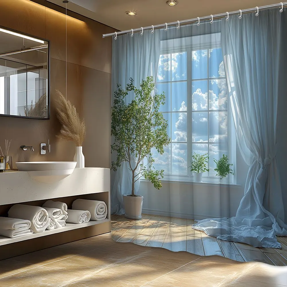 Sunny Window with Greenery Waterproof Shower Curtain for Bathroom Decor