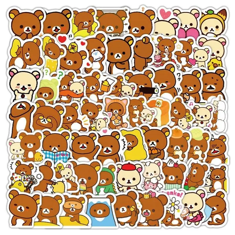 100Pc Kawaii Rilakkuma Stickers Cute Cartoon Waterproof Stickers Japanese Anime Trunk Hand Account Diy Decoration Holiday Gifts