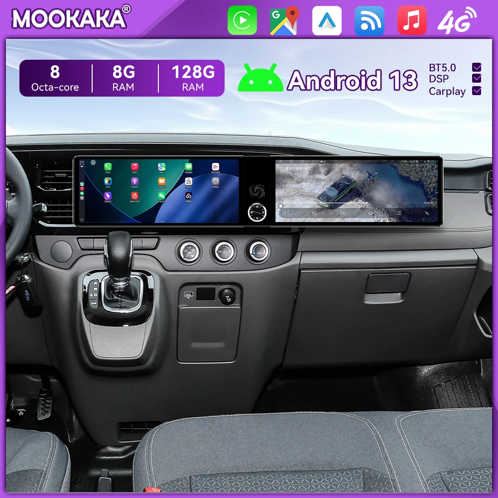 Qualcomm Android Radio For Ford Transit 2021-2026 Dual Screen GPS Multimedia Navigation Car Stereo Receiver player IPS Head Unit